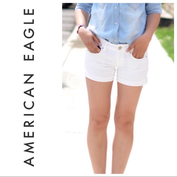 white stretch denim shorts